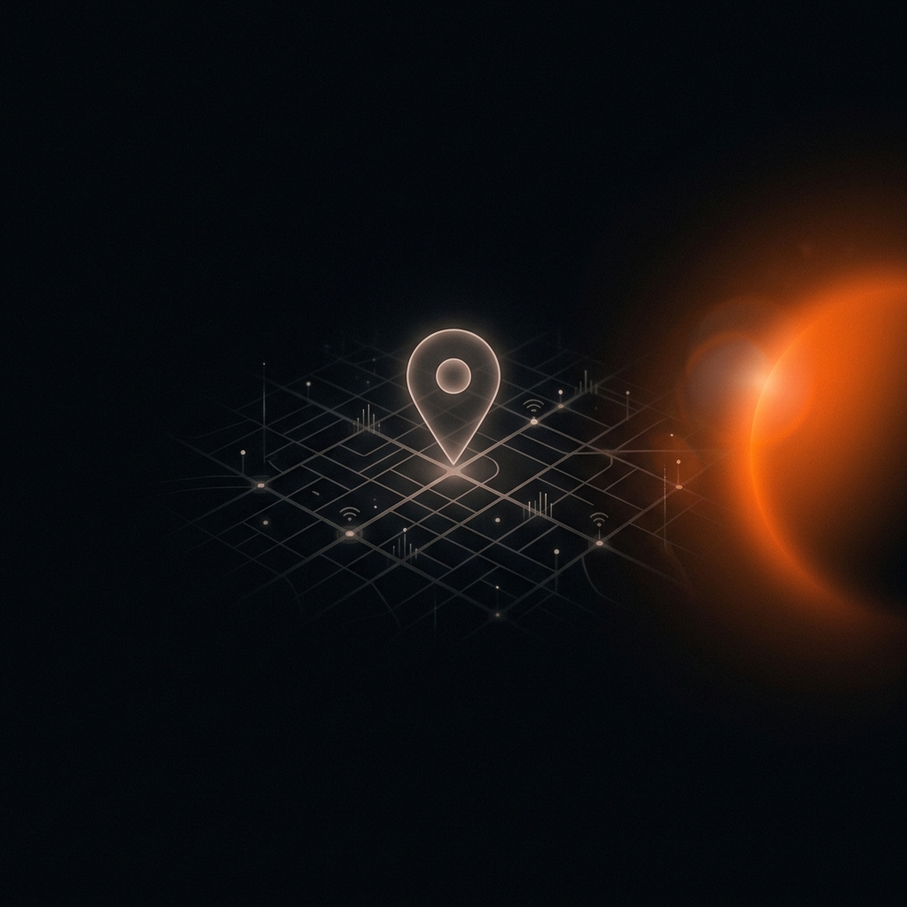 Ilustração de SEO local em Santarém com marcador de localização e busca no Google